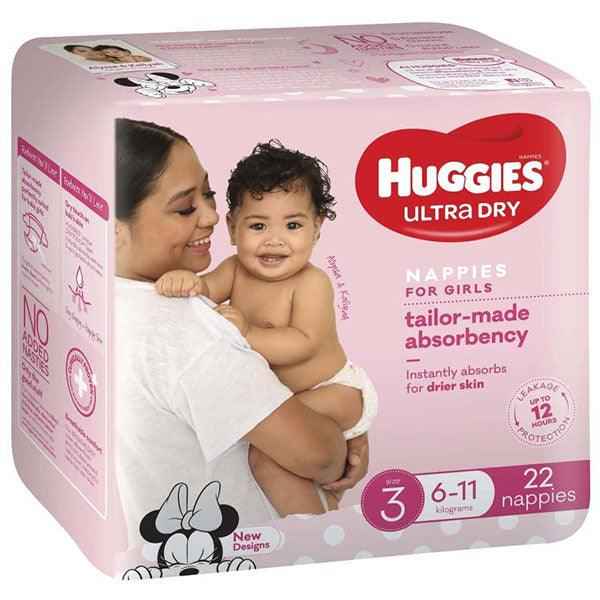 Huggies Ultra Dry Nappies Size 3 Crawler (6-11kg | 22PK) Girl