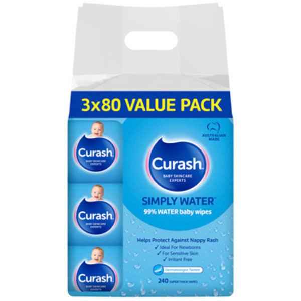 Curash Baby Wipes - Simply Water (3x80PK)