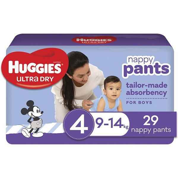 Huggies Ultra Dry Nappy Pants Size 4 Toddler (9-14kg | 29PK) Boy
