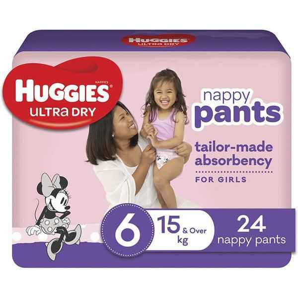 Huggies Ultra Dry Nappy Pants Size 6 Junior (15kg+ | 24PK) Girl
