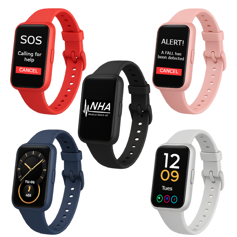 NHA 4G Medical Alarm Watch with GPS in five strap colours