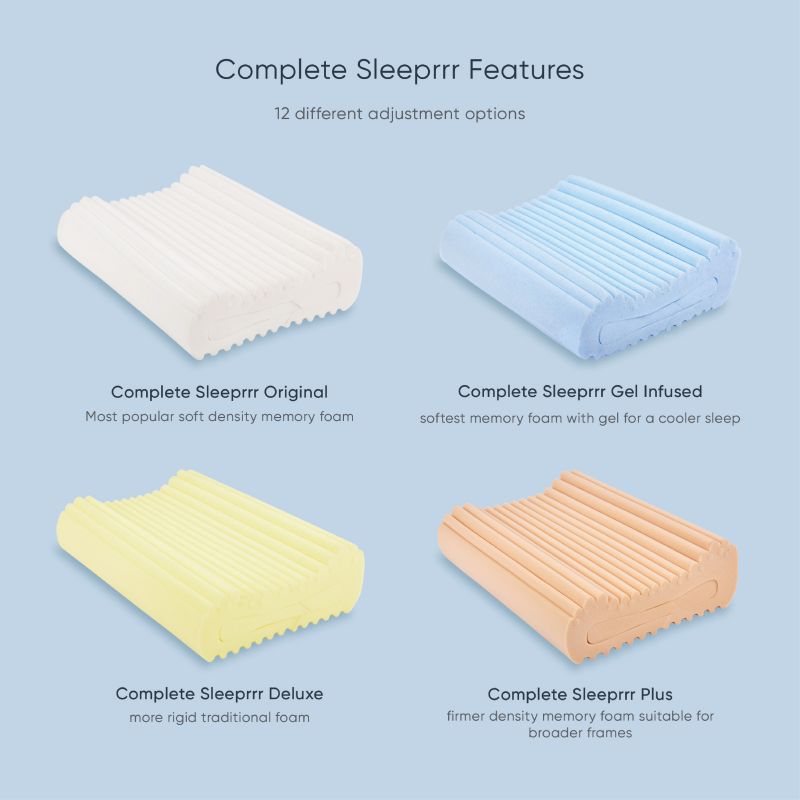 All four TheraMed Complete Sleeprrr pillows side by side
