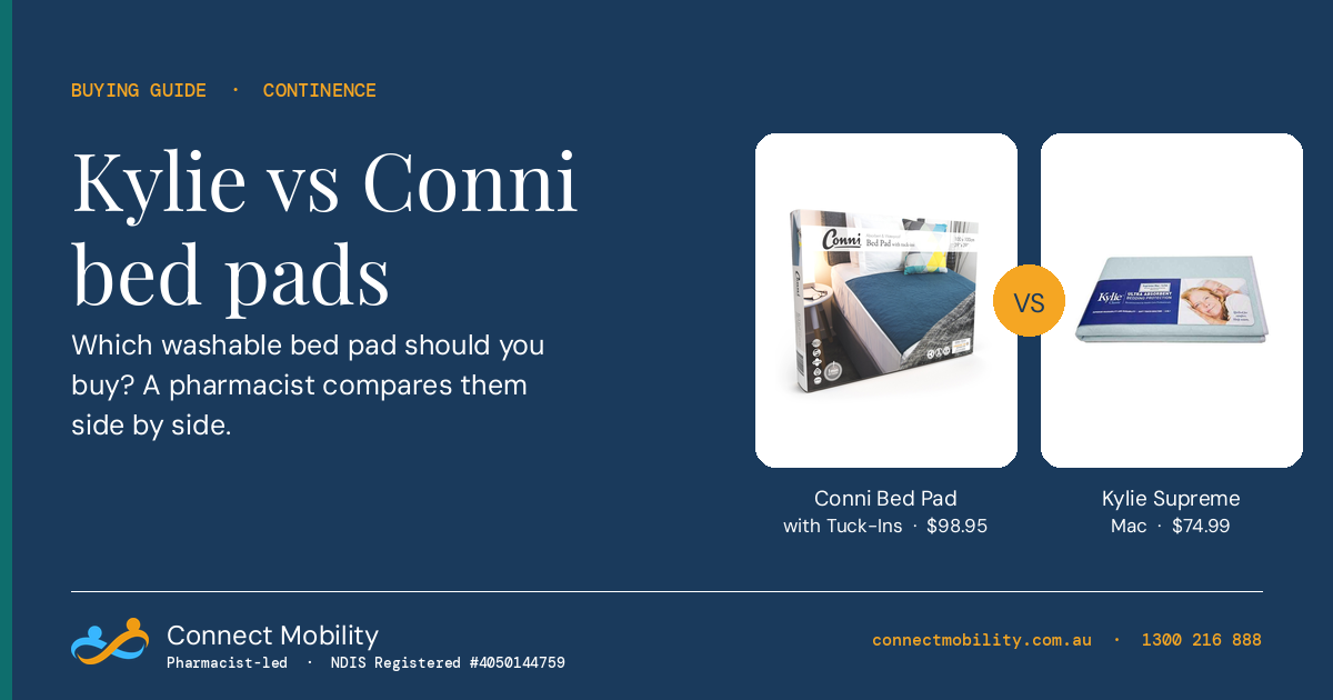 Kylie or Conni bed pads compared by a pharmacist, Connect Mobility
