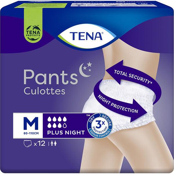 Tena Pants Plus Night, Medium 12 pack, front of the purple packet