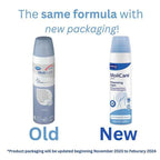 MoliCare Skin Cleansing Foam old and new packaging side by side, same formula