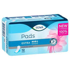 Tena Pads Extra Standard Length packet lying on its side