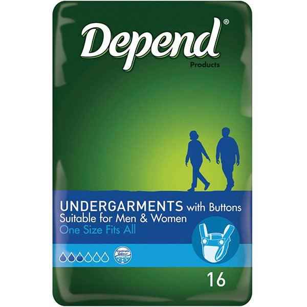 Depend Undergarments with Buttons Unisex (16PK | OneSize)