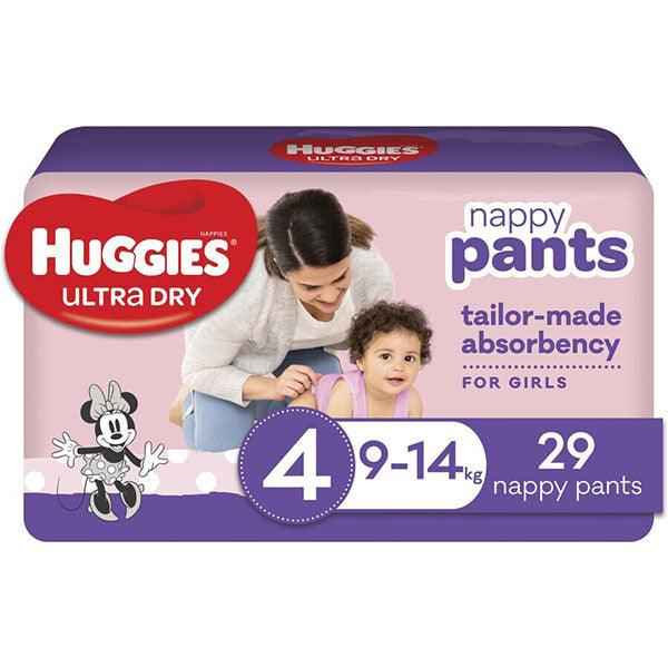 Huggies Ultra Dry Nappy Pants Size 4 Toddler (9-14kg | 29PK) Girl