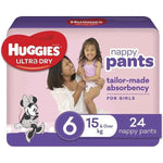 Huggies Ultra Dry Nappy Pants Size 6 Junior (15kg+ | 24PK) Girl