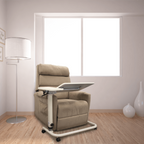 Overbed Table (Split Table Top) positioned over a lift chair in a living room