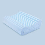 TheraMed Sleeprrr Gel Pillow (Extra Soft) blue contoured foam, angled view