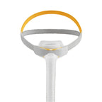 Fisher and Paykel Solo Nasal Pillow Mask with yellow headgear, front view