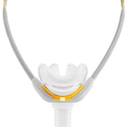 Fisher and Paykel Solo Nasal Pillow Mask, front view of pillows and headgear