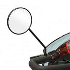 Round scooter rearview mirror mounted on a scooter handlebar