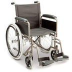Self Propelled Steel Wheelchair with large rear wheels and footplates