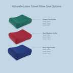 TheraMed Naturelle Latex Travel Pillow cover colour options: green, red and navy
