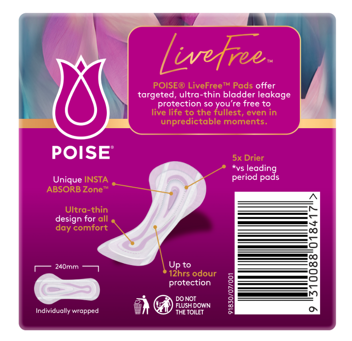 Poise® LiveFree Regular Pad with Wing (14PK) - Connect Mobility
