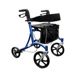 Premium Rollator Walker (Blue), side view with storage bag