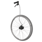 Wheelchair Attendant Brake Conversion Kit, brake lever and wheel side view