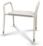 Max Mobility Delta S46-P HD Shower Stool with white seat and arm rests