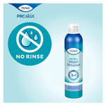 Tena ProSkin Wash Mousse can with a no-rinse symbol